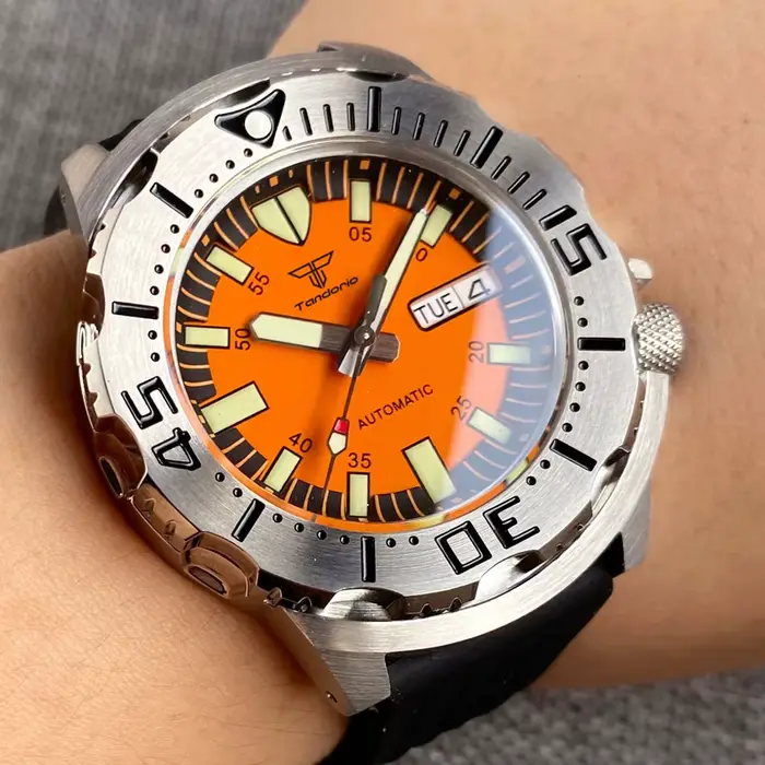 Montre Monster Orange pour hommes, étanche à 200m, mécanique, AR saphir SEIK NH36AA, Bracelet en aci