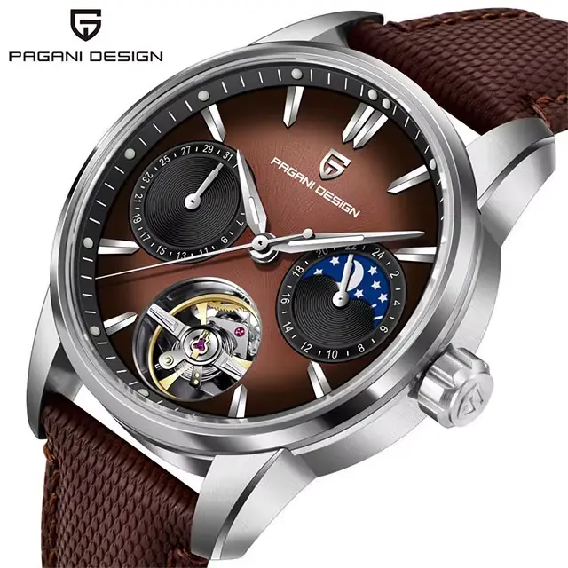 Montre mécanique Pagani Design New YS021 Tourbillon, verre saphir, bracelet cuir classique, homme, 1