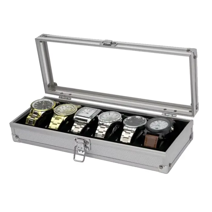 Boîte de rangement de montres en alliage d'aluminium élégante avec horloge pour collectionner jusqu'à 24 montres occasions spéciales