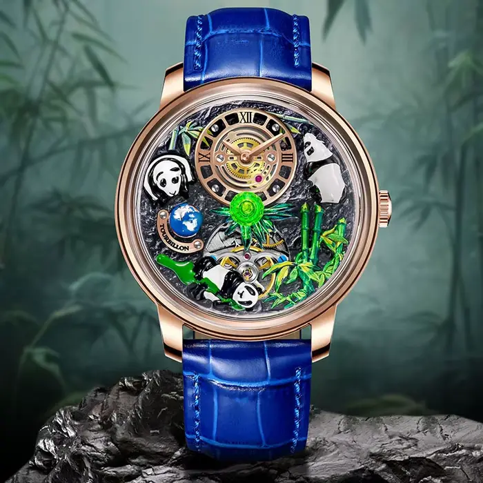 Montre mécanique PINDU avec cadran panda, bracelet en cuir, résistante à l'eau, pour hommes, mouvement automatique, style mode et décontracté, occasions spéciales