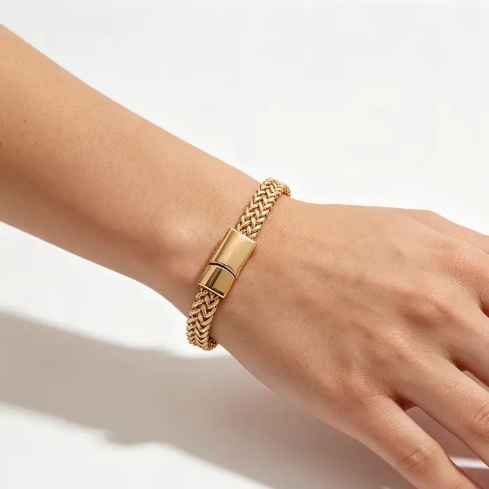 Bracelet en acier inoxydable tressé double rangée