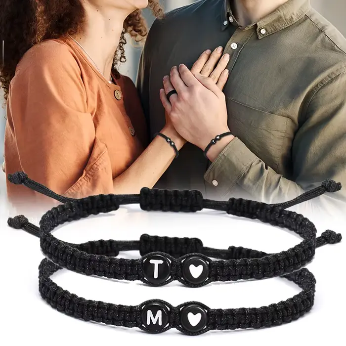 26 lettres initiales coeur Bracelets à la main réglable A-Z nom tressé