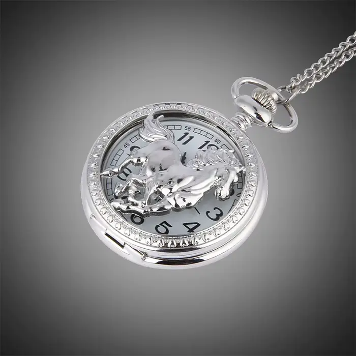 Montre à gousset en forme de cheval homme argent élégante vintage avec chaîne cadeau occasion spéciale