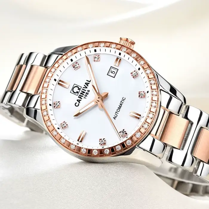 Montre Carnaval Luxe Or Rose Argent Calendrier Automatique Pour Femmes Occasions Spéciales