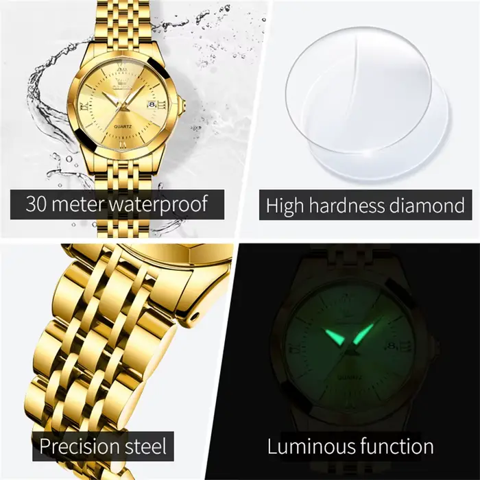 Montre OLEVS Luxe Quartz avec Calendrier Complet et Affichage Lumineux pour Femmes Occasions Spéciales Décontractée Élégante