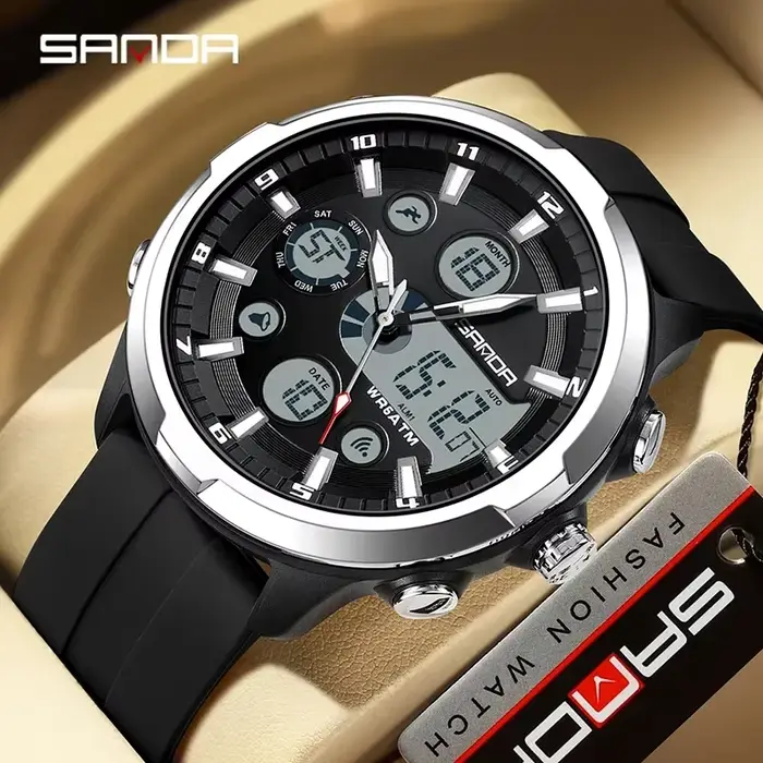 Montre numérique SANDA 9053 résistante à l'eau avec affichage LED et chronographe pour homme style sportif et casual occasions spéciales