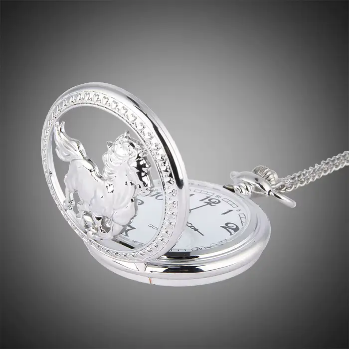 Montre à gousset en forme de cheval homme argent élégante vintage avec chaîne cadeau occasion spéciale