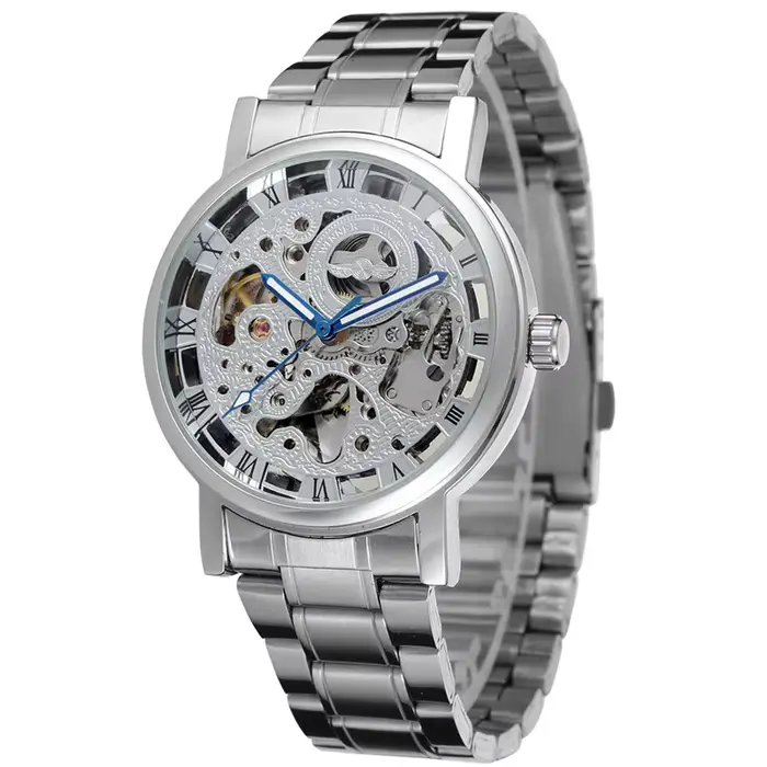 Gagnant noir hommes montre Cool mécanique automatique montre-bracelet en acier inoxydable bande mâle horloge squelette cadran romain luxe relogio