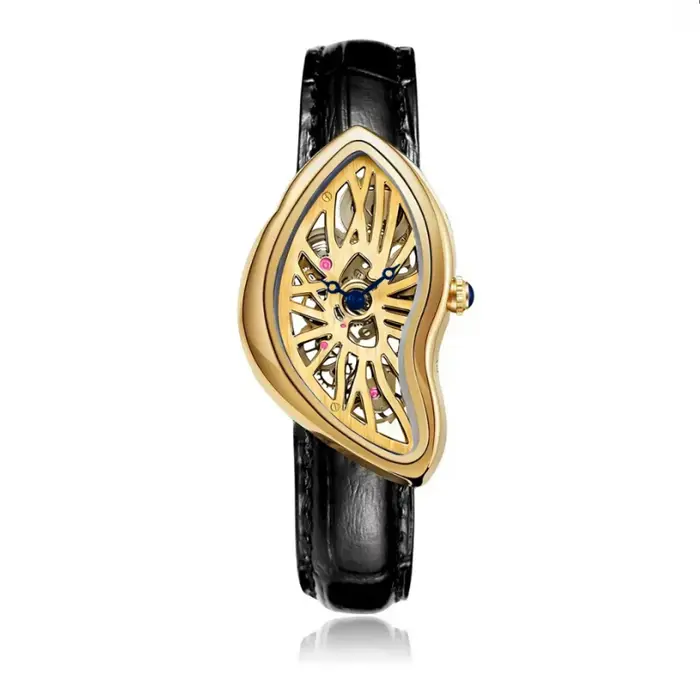 Nouvelle montre à quartz non conventionnelle avec cadran squelette et design torsadé