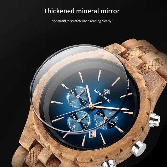 KUNHUANG montre en bois faite à la main cadran multifonction