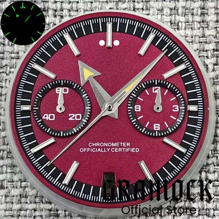 GRAMOCK 31.5mm VK64 Quartz noir/Neay/gris cadran de montre avec Silber Beige 5 broches aiguilles