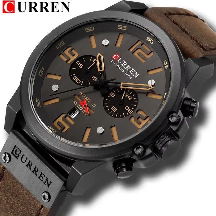 CURREN hommes montres haut de gamme marque étanche Sport montre-bracelet chronographe Quartz militaire en cuir véritable Relogio Masculino
