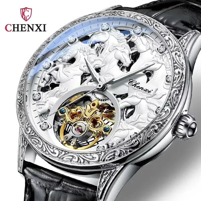 CHENXI 6029 montre hommes Design de mode cheval montres bracelet en cuir automatique