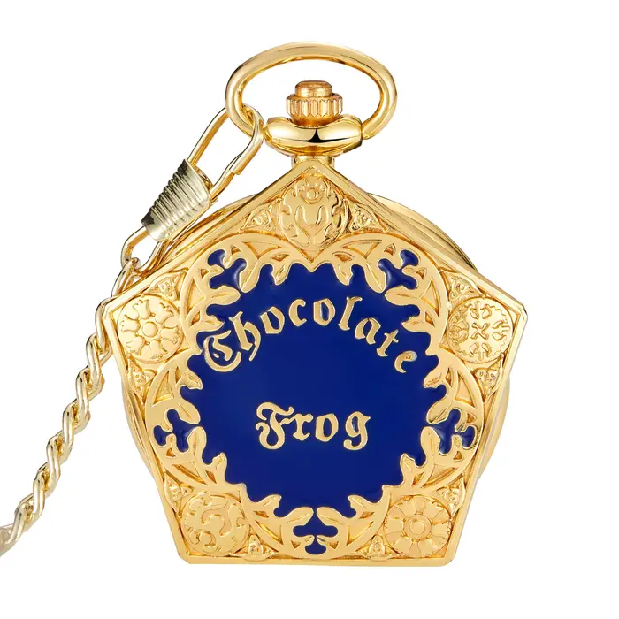 Montre de poche personnalisée de style collégial, boîtier pentagonal doré et bleu, pendentif à quart