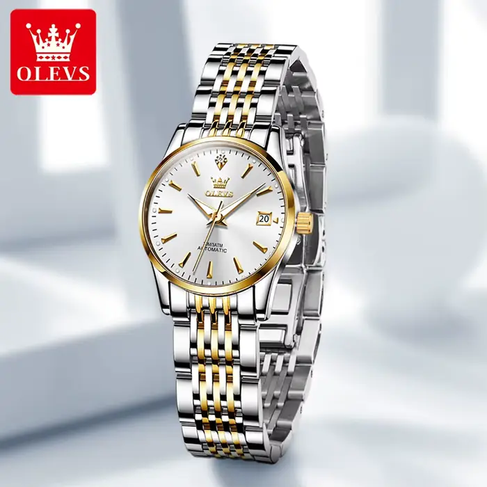 Montre femme automatique Olevs 6635 élégante avec bracelet acier inoxydable et mouvement mécanique pour diverses occasions