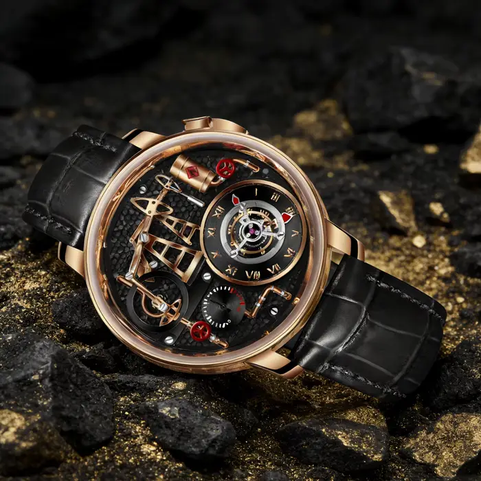 Montre PINDU à Quartz avec Pompe à Huile, Boîtier en Acier Inoxydable, Bracelet en Cuir, Étanche, Affichage Chiffre Romains, Occasions Spéciales pour Homme