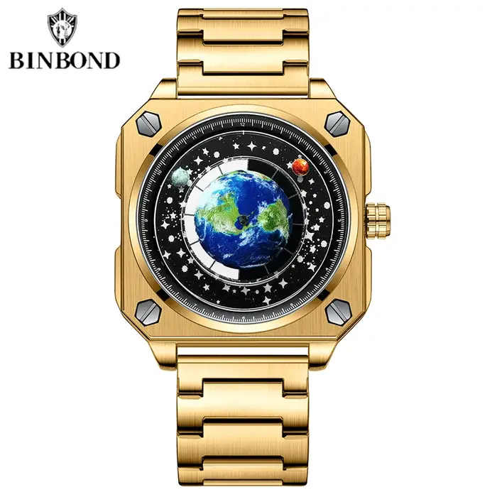 Montre homme BINBOND avec cadran rotatif résistant à l'eau pour homme style mode et décontracté pour diverses occasions