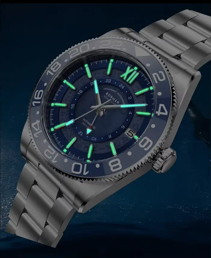 Montre homme Borman automatique GMT résistante à l'eau avec bracelet en acier inoxydable et lunette en céramique pour homme occasions spéciales