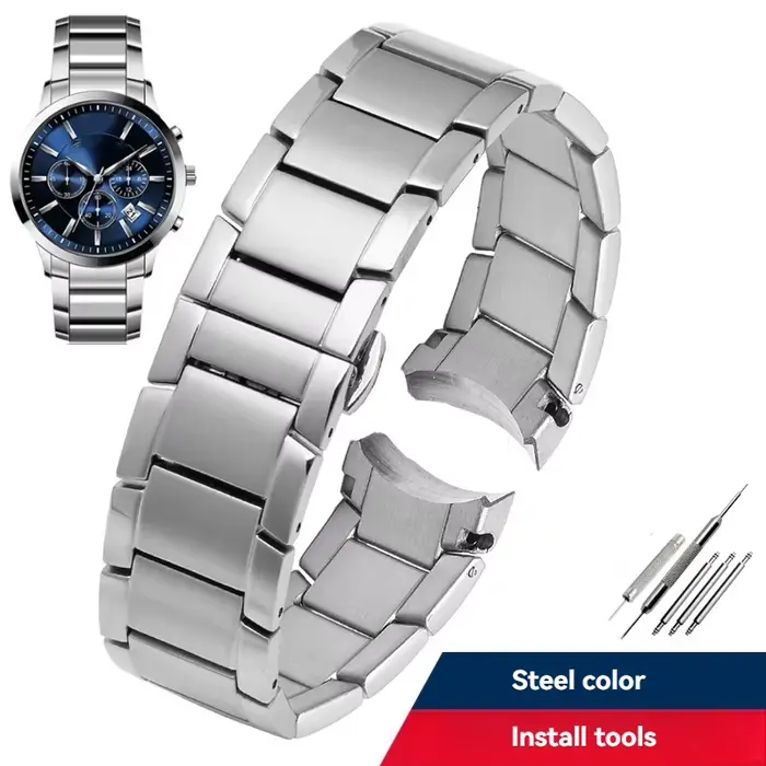 Bracelet en acier inoxydable massif à extrémité incurvée de 22mm, pour montre Armani AR2447 AR2448 A