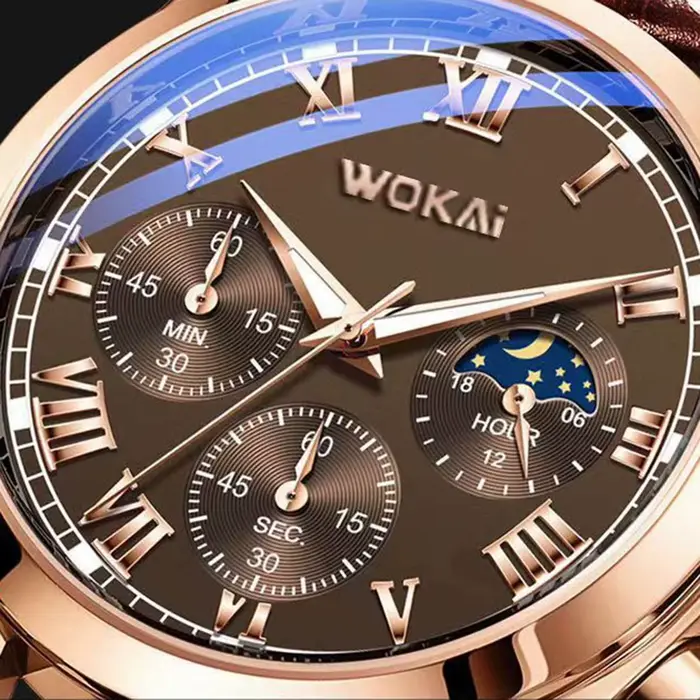 Montre-bracelet à quartz en cuir PU pour hommes