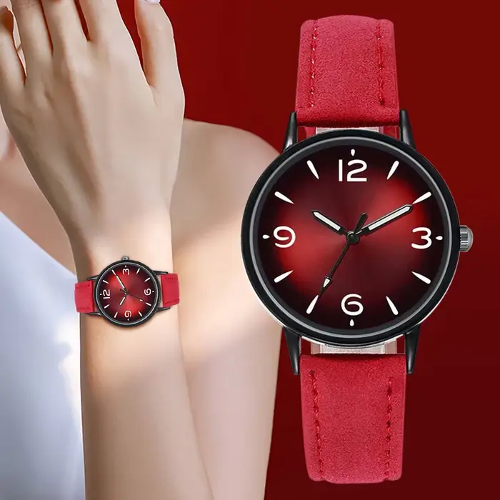 Montre-bracelet à quartz en cuir PU pour femme, horloge décontractée, cadeau