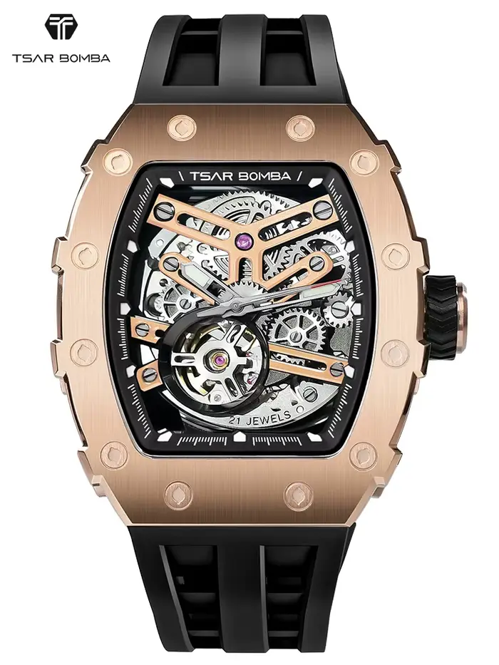 TSAR BOMBA montre mécanique automatique de marque supérieure pour hommes montre-bracelet Tonneau en acier inoxydable