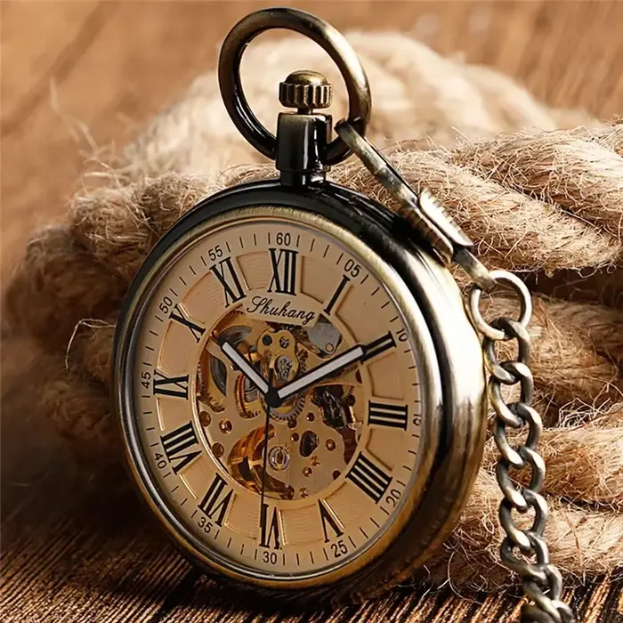 Montre de poche rétro en alliage avec mouvement automatique pour hommes et femmes occasionnels spéciaux
