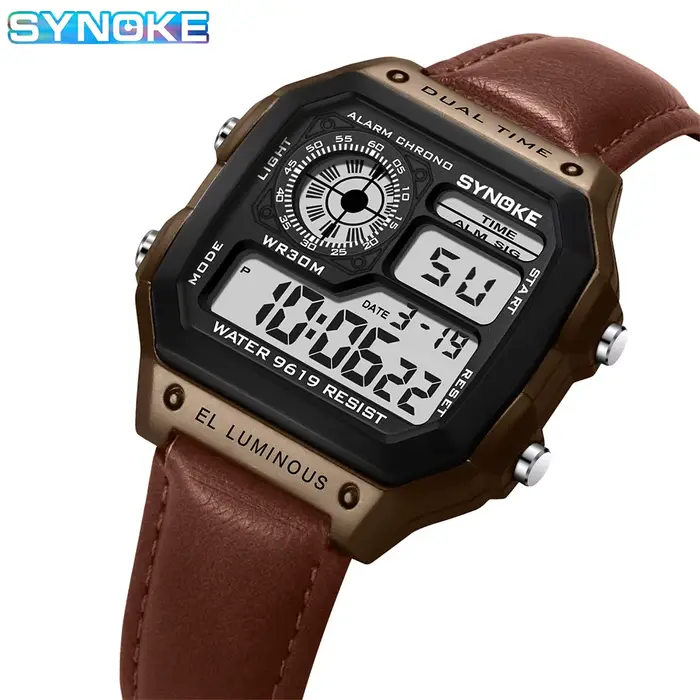 SYNOKE ceinture montre hommes Sports de plein air multifonctionnel étanche LED lumineuse