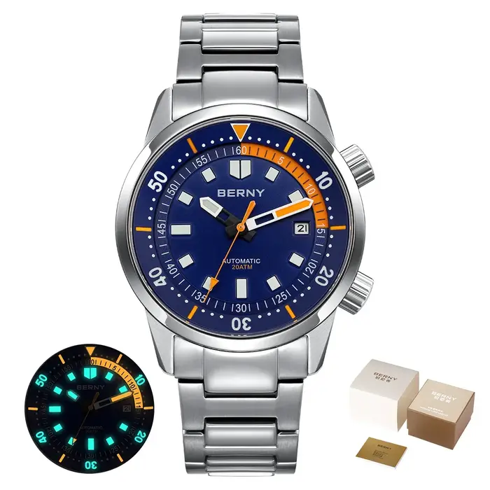 BERNY montres de plongée pour hommes 200M étanche Super lumineux automatique mécanique montre