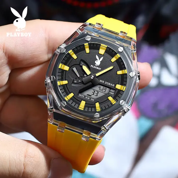 Montre électronique PLAYBOY 2066 élégante à affichage LED pour hommes résistante à l'eau pour aventures nocturnes et activités quotidiennes