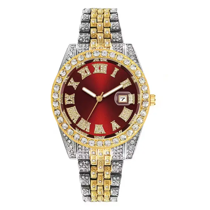 Montre de luxe Hip Hop en acier inoxydable pour hommes