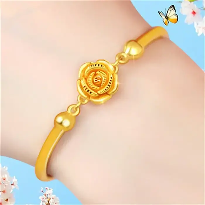 Bracelet Rose couleur or véritable 18 KT pour femmes, petite amie, mère, fiançailles, anniversaire, 