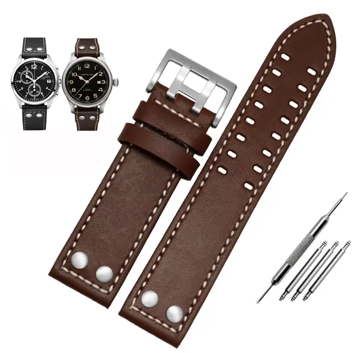 Bracelet de montre en cuir véritable pour hommes