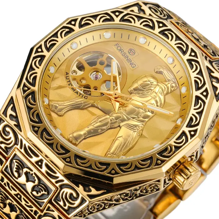 Montre automatique FORSINING pour homme, squelette mécanique, style rétro vintage, bracelet en acier