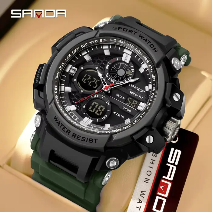 SANDA 2026 Nouvelle montre électronique de luxe pour homme 3390