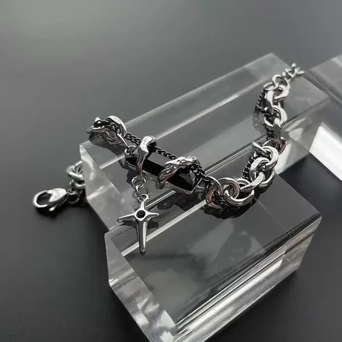Bracelet rétro en Zircon noir pour hommes et femmes