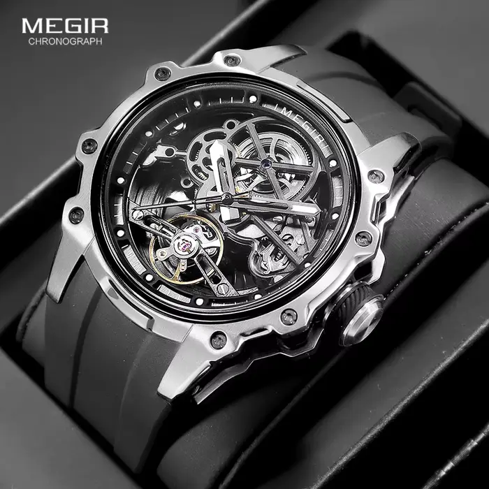 Montres mécaniques automatiques à cadran squelette MEGIR pour homme style élégant et pratique occasions spéciales