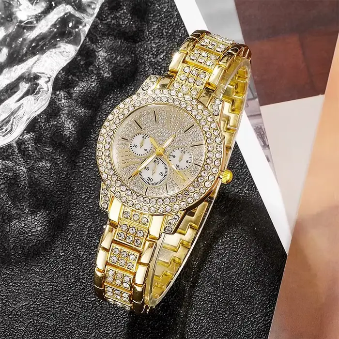 Montre à Quartz Dorée de Luxe pour Femme