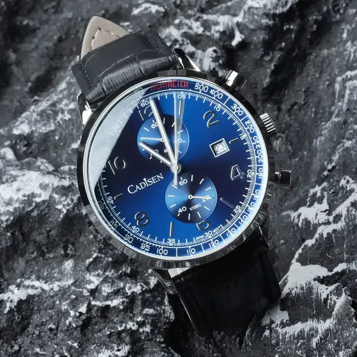 CADISEN montre à Quartz hommes marques de luxe chronographe MIYOTA 0S11 mouvement Sunburst cadran saumon AR verre enduit montres étanches