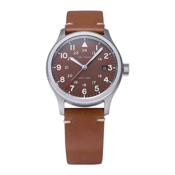 Montre à quartz militaire Baltany S2082, date, batterie, étanche 100M, rétro, en cuir, pour le trava