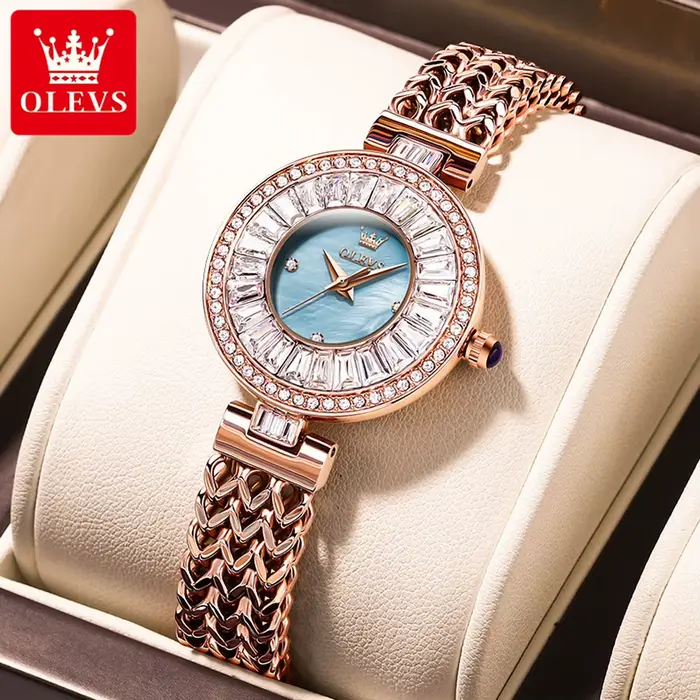 OLEVS-Montre à Quartz Étanche pour Femme, Acier Inoxydable, Luxe, Diamant, Horloge, Top Marque, Orig
