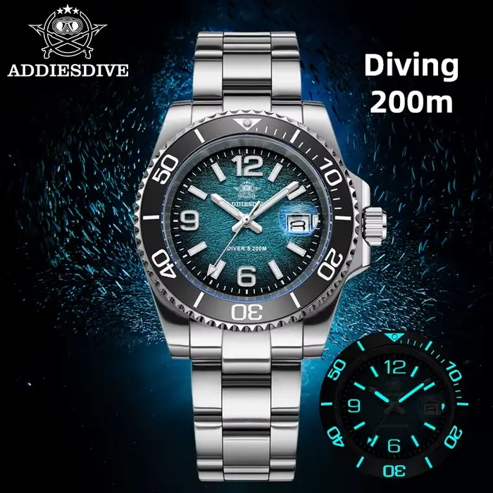 ADDIESDIVE 48mm montre de plongée mode dégradé couleur lunette rotative montres à Quartz lumineux 200m étanche en acier