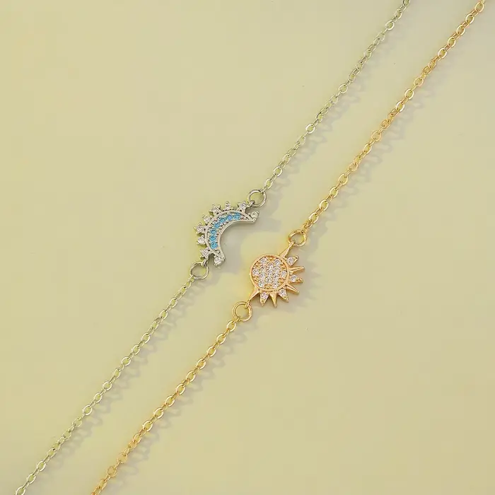 YILUOCD 2 pièces Bracelet soleil et lune en zircone cubique scintillante pour femmes ensemble de bracelets de Couple réglables cadeau de bijoux de fête de mariage