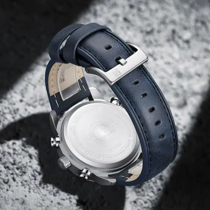 NAVIFORCE NF9263 montre pour hommes bracelet en cuir véritable chronographe alarme étanche affichage lumineux