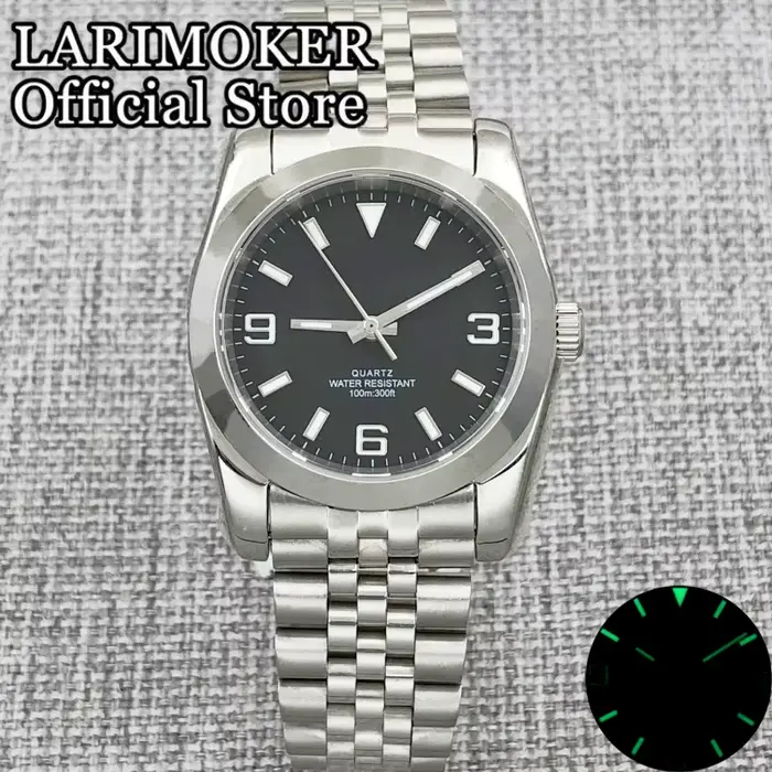LARIMOKER 36mm/39mm cadran de montre noir avec verre saphir vert lumineux pour hommes RONDA 515 mouv