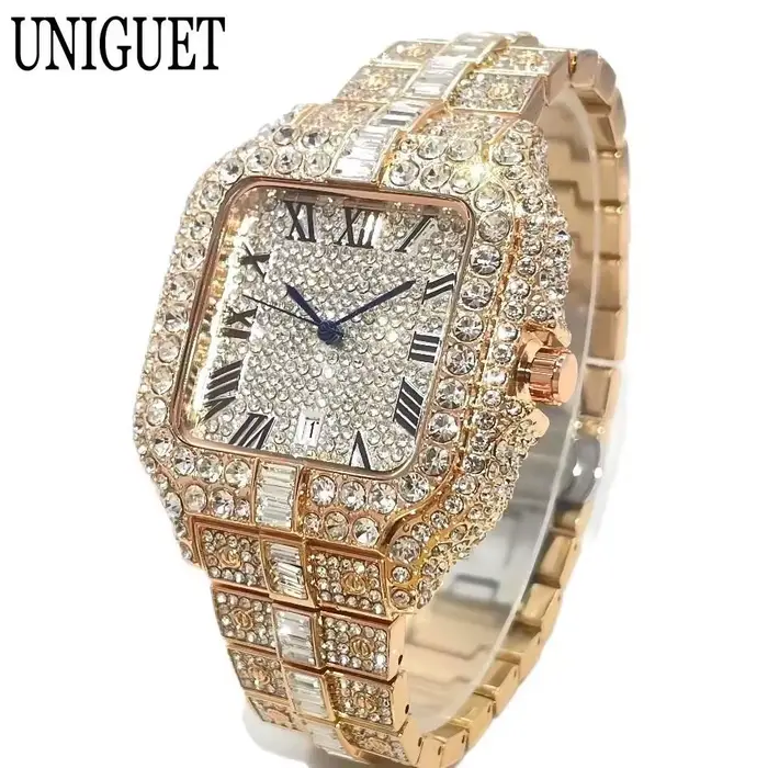 UNIGUET montre de mode pour hommes de luxe Rose carré glacé