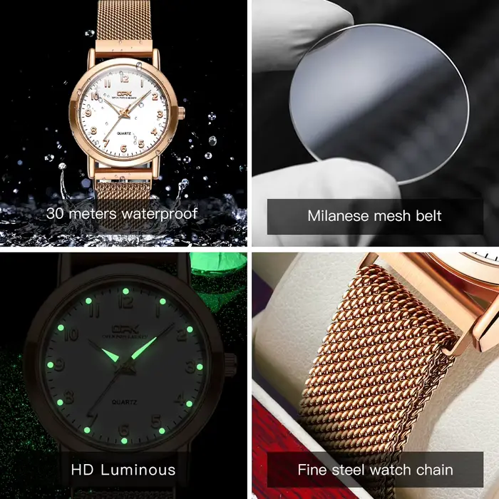 Montre OPK 8115 Quartz Femme Élégante Bracelet Acier Maillé Occasions Spéciales Pratique Résistante À L'Eau