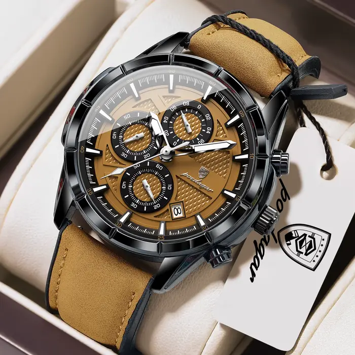 Montre-bracelet POEDAGAR vendange quartz résistante à l'eau avec fonction chronographe et mains lumineuses pour hommes d'affaires et occasions spéciales