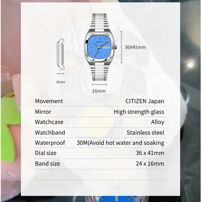 Montre à quartz pour homme avec mouvement Miyota, style rétro TV, et montre carrée pour femme avec bracelet en acier, étanche jusqu'à 30 mètres.
