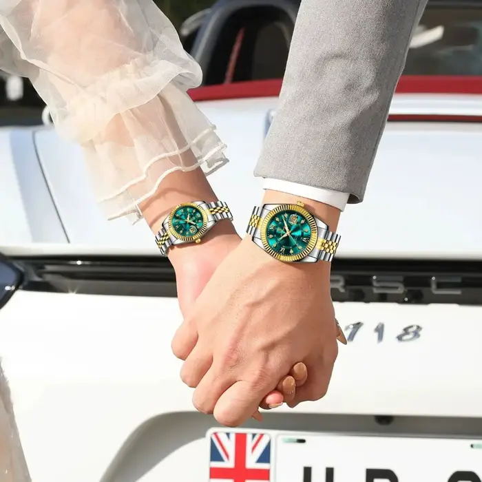 POEDAGAR Montres de luxe pour couple Date luminescente Classique